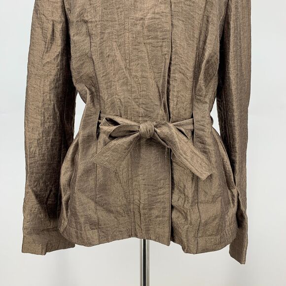 J.Jill Jacket Womens 6 Metallic Bronze Waist Tie Full Zip Snap Buttons Lined - Picture 5 of 16